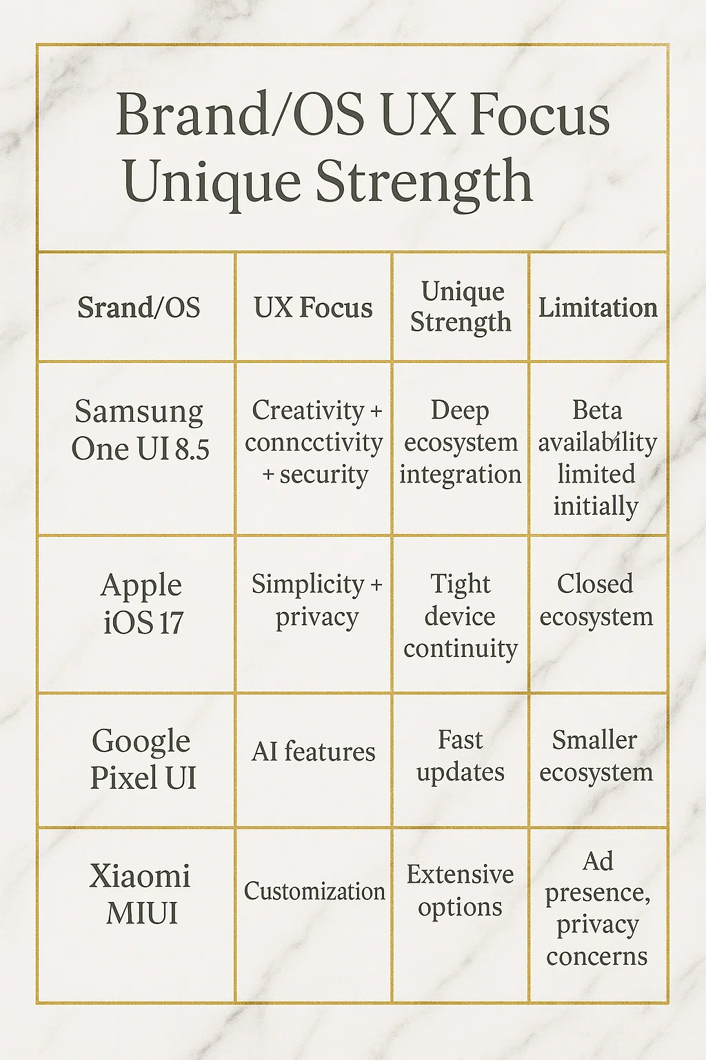 Samsung OS UX unique streanths