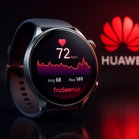 Huawei’s TruSense-enabled watch showcasing real-time health metrics in an elegant setting.