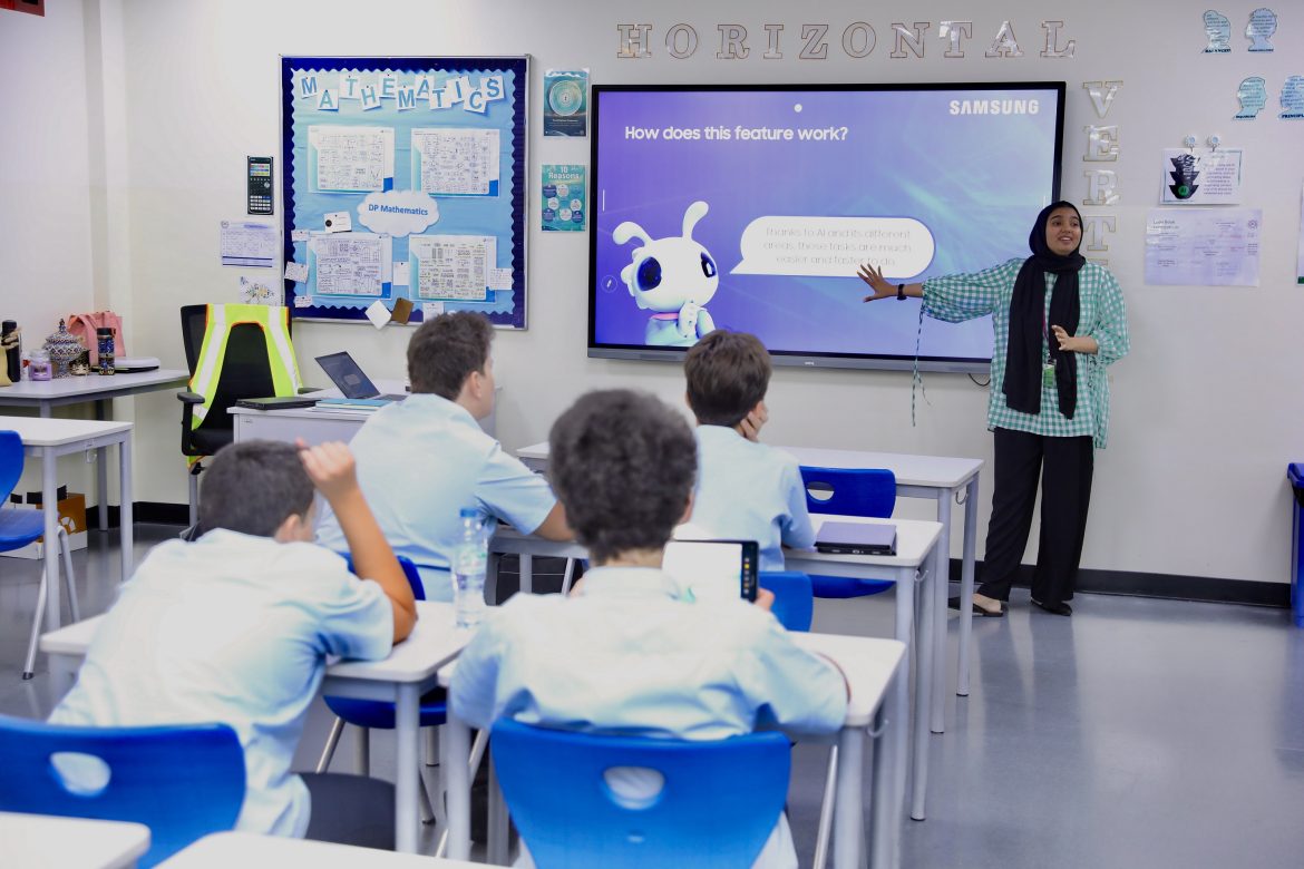 Samsung Galaxy AI Pioneers program in UAE classrooms showcasing coding and AI learning.