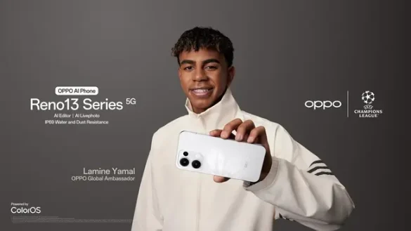 Lamine Yamal holding OPPO Find X8 Pro, representing OPPO's global branding strategy.
